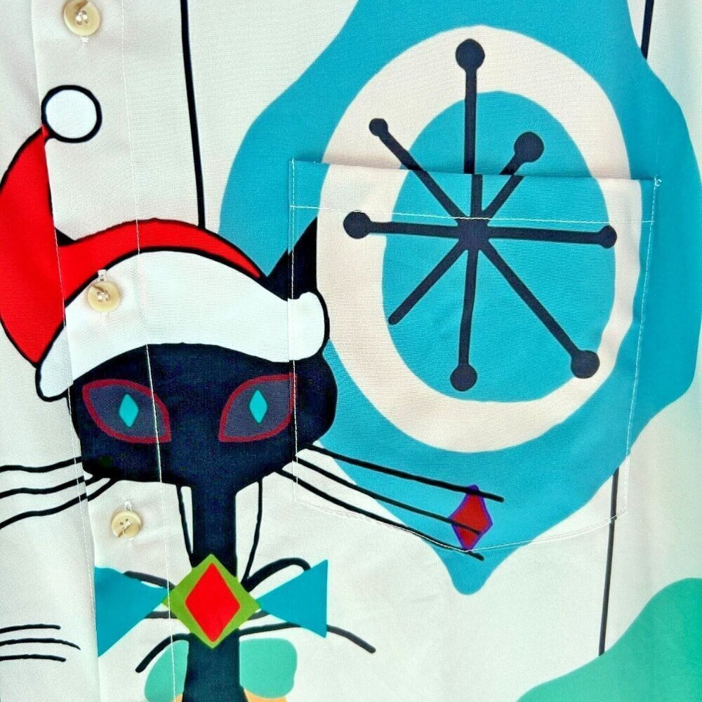 Hawaiian Christmas Retro Cats Short Sleeve Shirt Atomic Mod MCM Siamese Mens 4XL - Picture 4 of 10